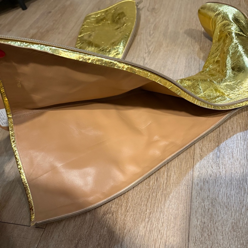 Dries Van Noten Gold Metallic Leather Statement Knee Boots Sz 36.5 - Picture 9 of 16